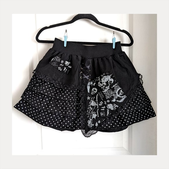 Dresses & Skirts - Goth polka dot ruffle lace corset skirt kawaii